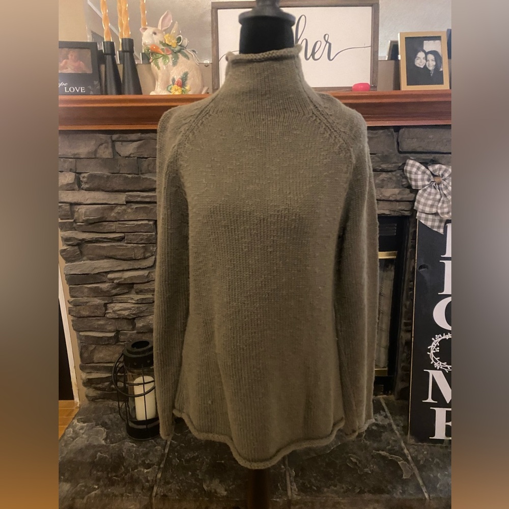 L.L. Bean Olive Green Raglan Roll Neck Sweater